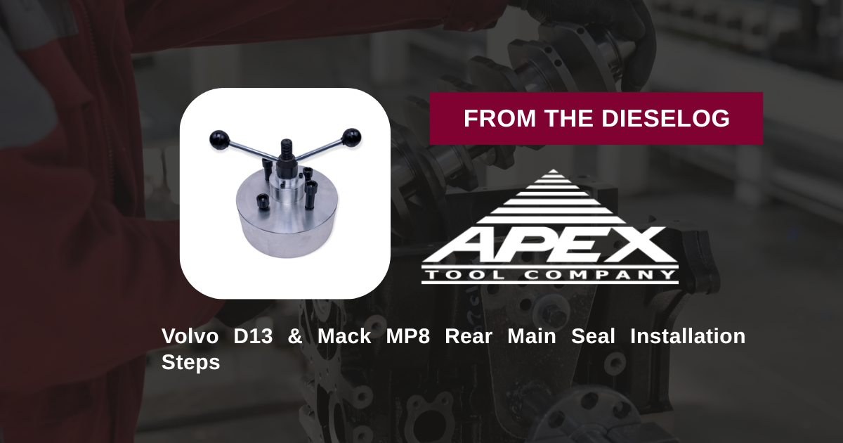 Step-by-step close up layout of heavy-duty rear crankshaft seal installer tool resting on a workshop bench